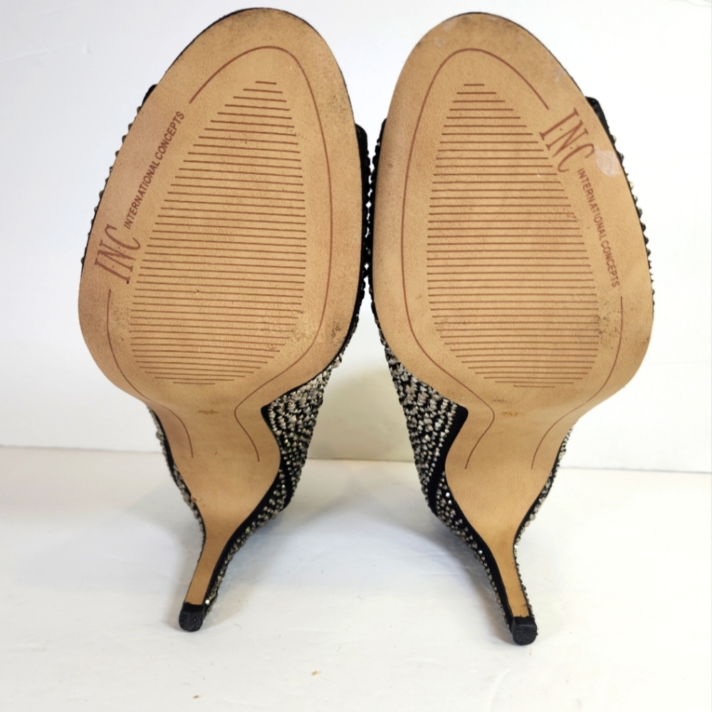 INC International Concepts Black Silver Studded Open Toe High Heel Booties S 7M - Picture 9 of 10